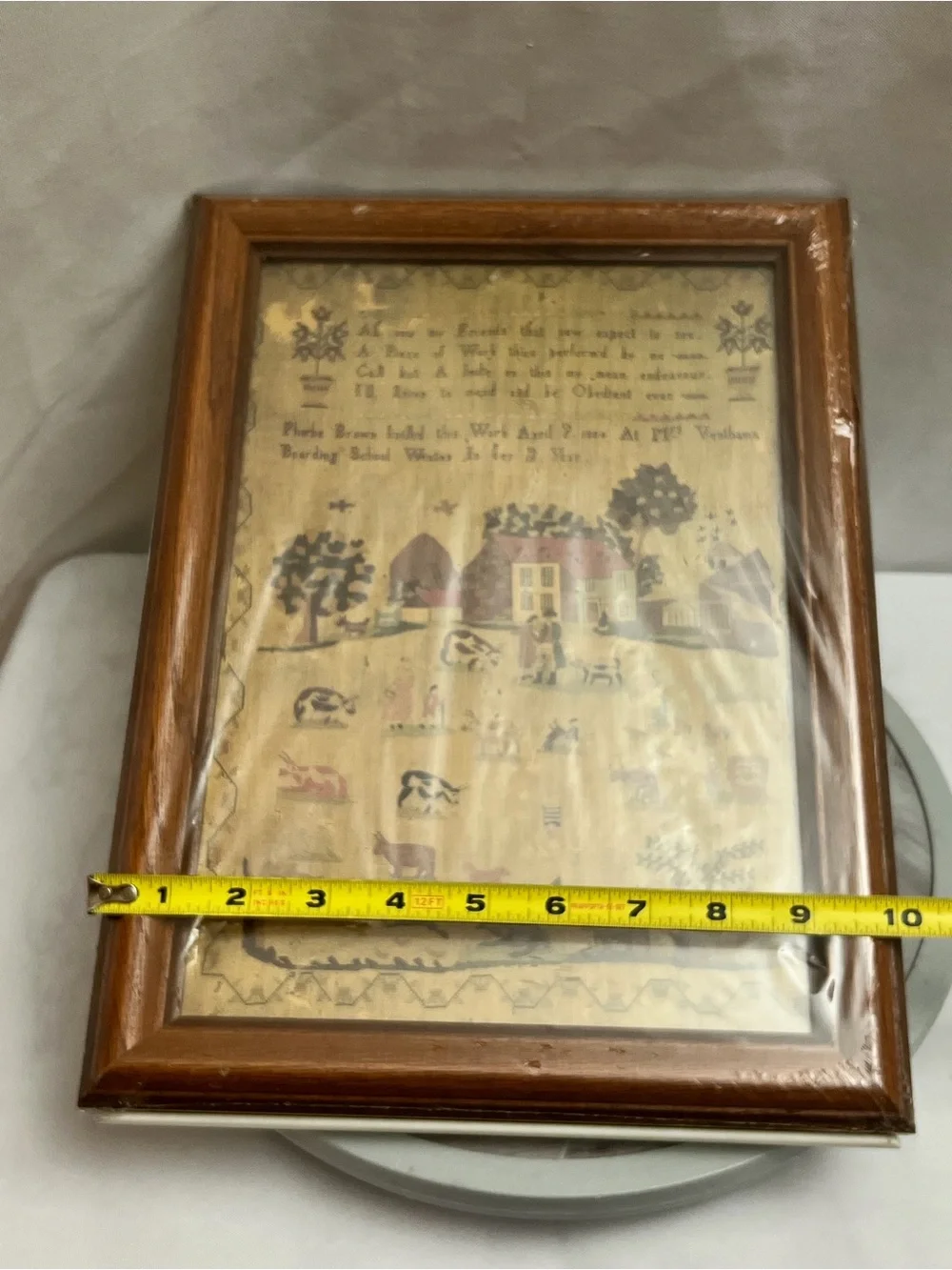Framed Phoebe Brown 1804 Schoolgirl Sampler Reproduction Folk Art 14”